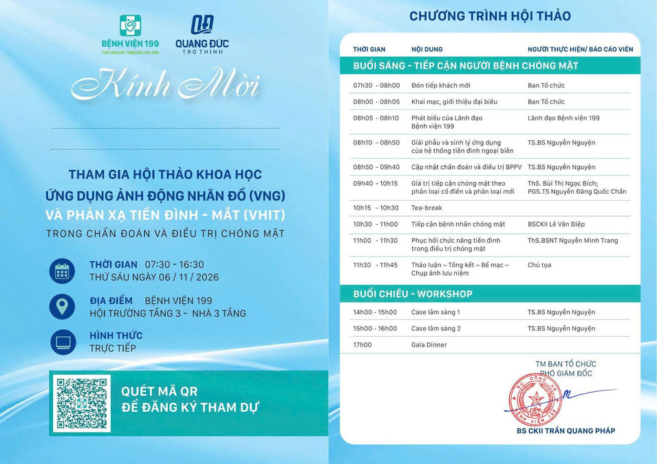 Hội thảo chuyên đề về ứng dụng VNG và vHIT trong chẩn đoán và điều trị chóng mặt tại Bệnh viện 199